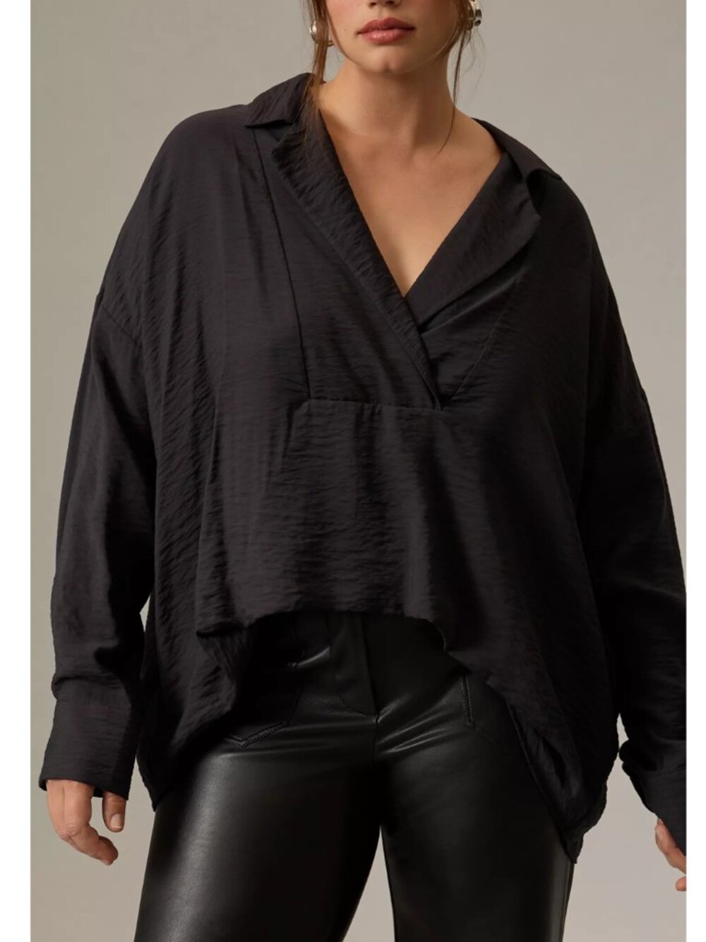 NWOT Anthropologie The Dylon Long-Sleeve Wide-Placket Top Black 2X